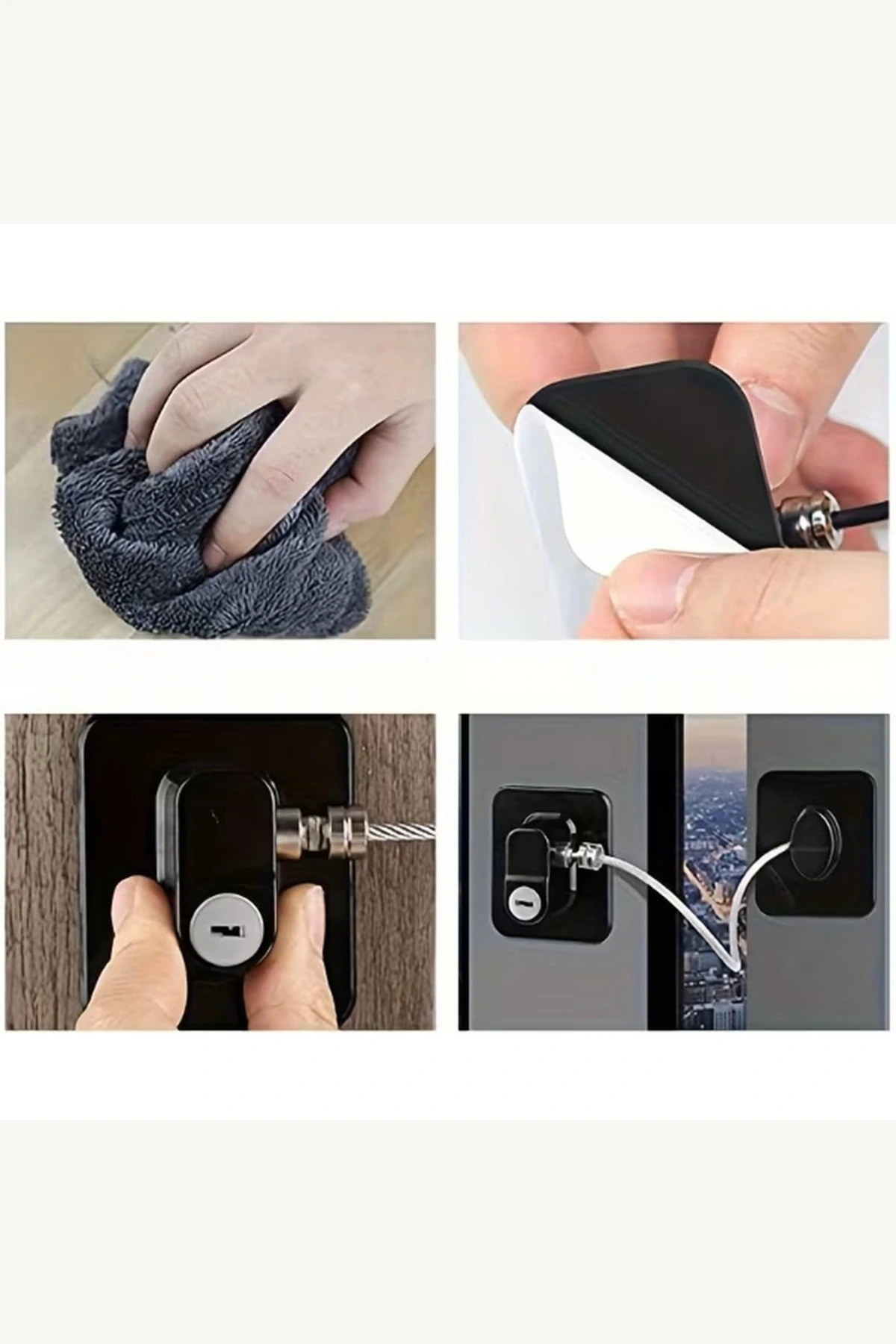 Letsii Siyah Yapışkanlı Çelik Halatlı Pencere Çocuk Güvenlik Kilidi Anahtarlı Dolap Emniyet Kilidi 18.8 cm fotoğrafı 3 (önizleme)