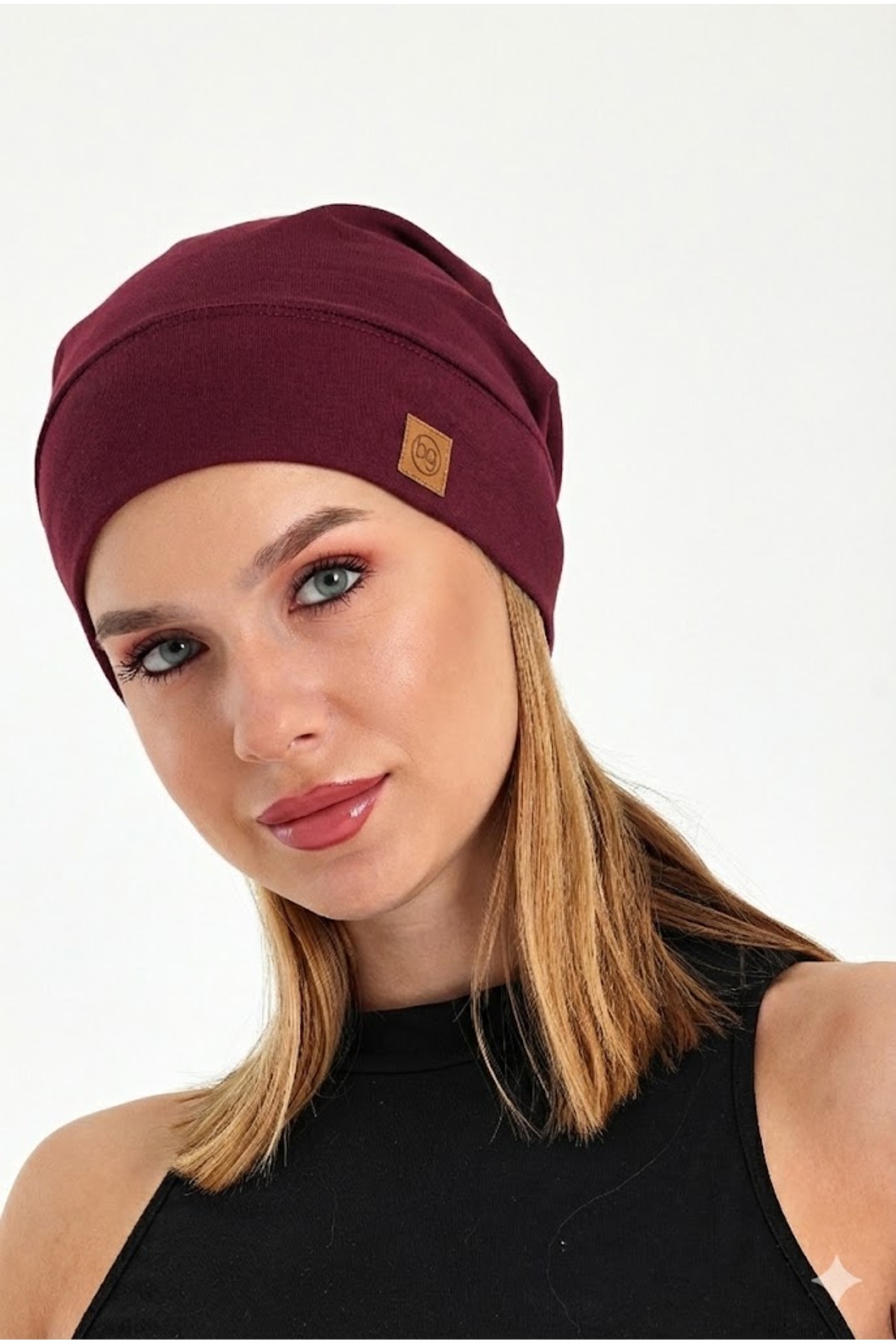 Butikgiz  Kadın Bordo, Ip Detaylı Özel Tasarım 4 Mevsim Şapka Bere Buff -ultra Yumuşak Doğal Penye Kumaş - Görsel 4