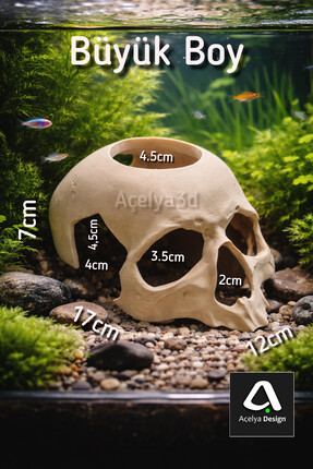 açelya3d Akvaryum Süsü İskelet Dekor Oyuk Mağara Balık Saklanma Dekoru17x12cm...
