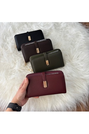 FirstRoseStore Kadın Bordo Telefon Bölmeli Suni Deri Cüzdan