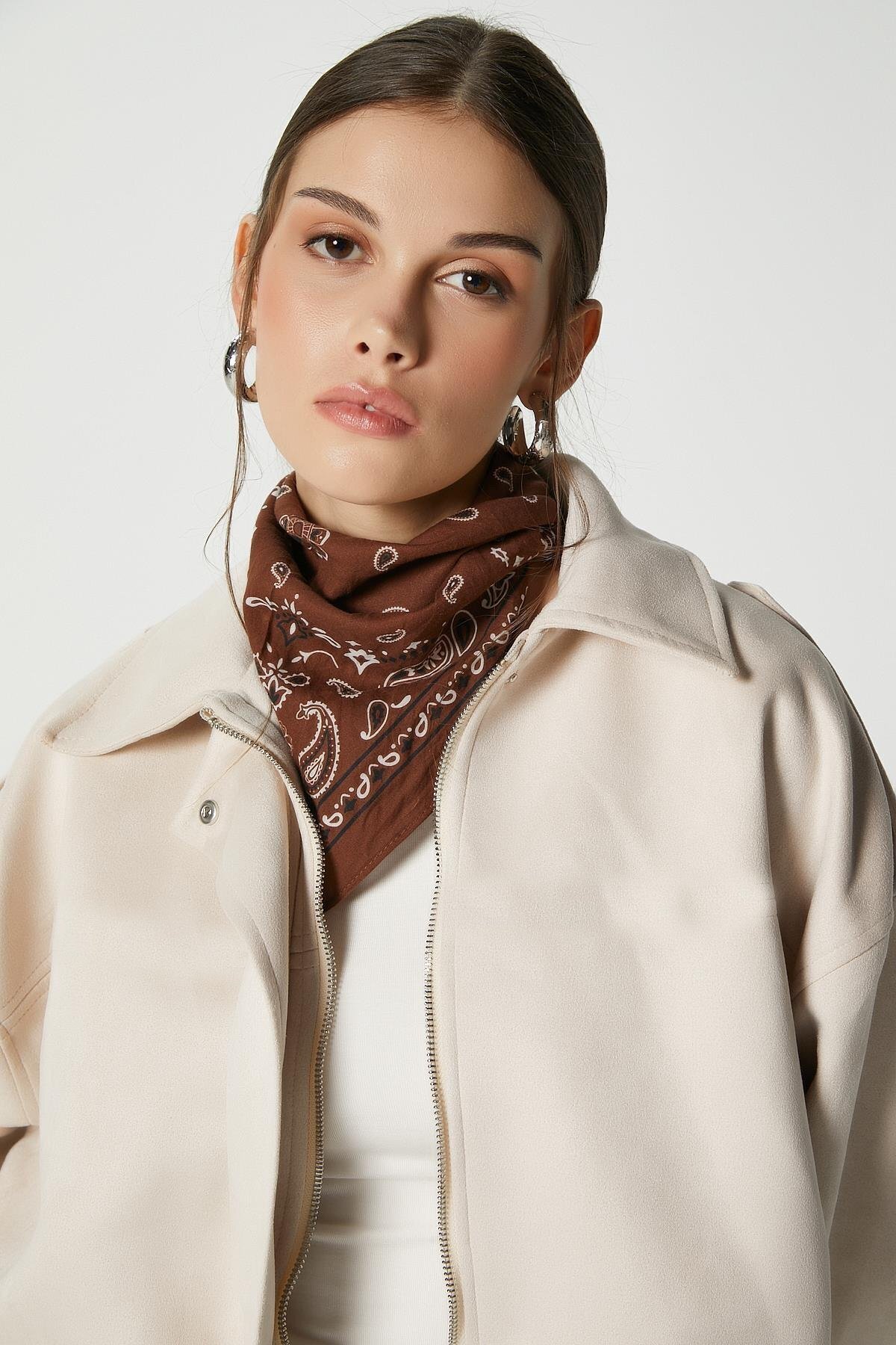 ESLENTA  Oversize Kadın Bomber Süet Deri Ceket - Görsel 3