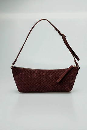 Zeyne Zyn06 Bordo Örgü Desenli Mini Fermuarlı Kadın Omuz ve El Çantası
