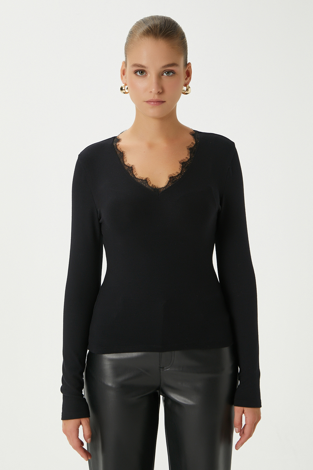 Ritnice  Kadın Biana Dantel Şerit Lux Touch Yumuşak Dokulu Siyah Bluz - Görsel 5