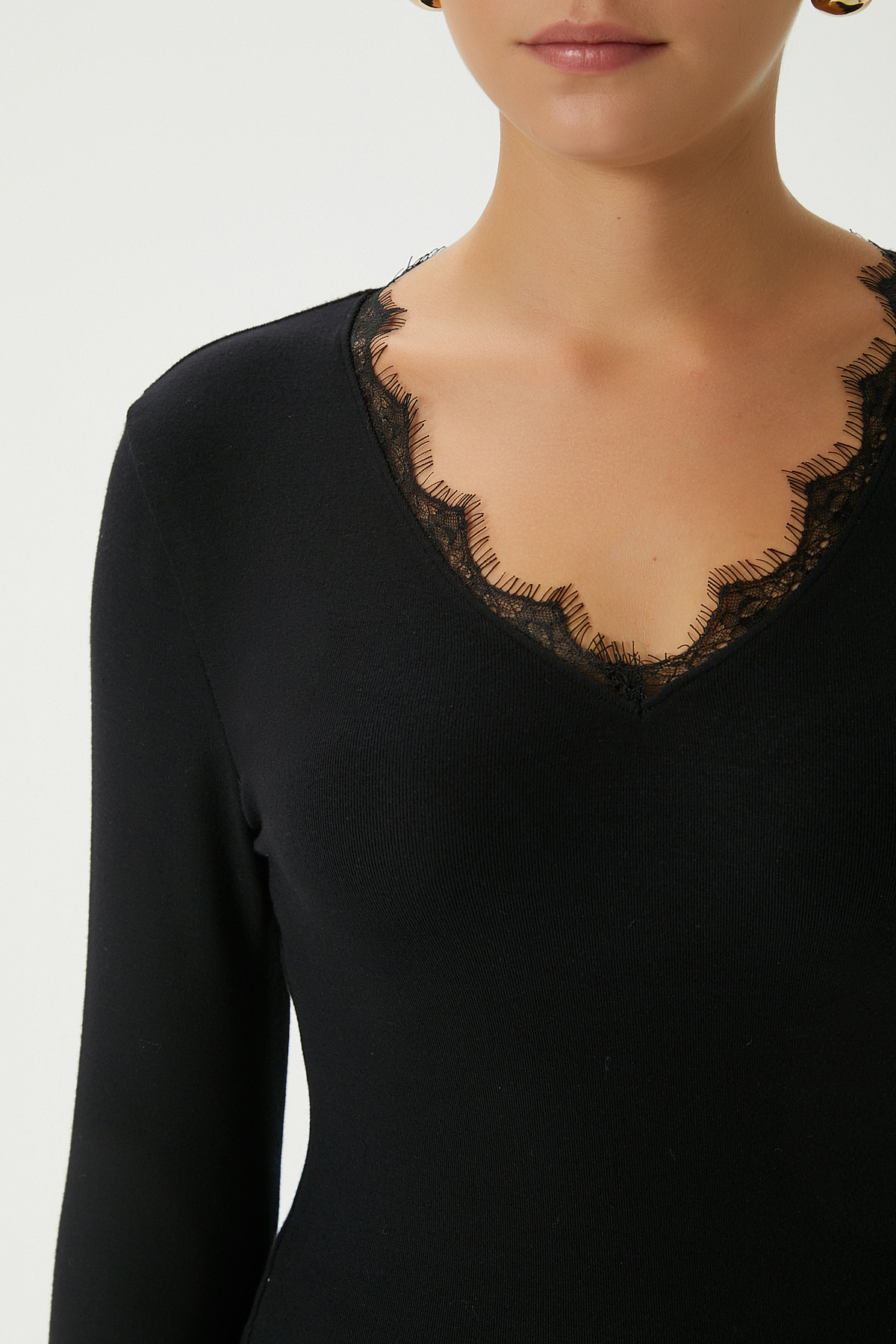 Ritnice  Kadın Biana Dantel Şerit Lux Touch Yumuşak Dokulu Siyah Bluz - Görsel 4