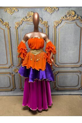kostümland Turuncu Mor Gelin Roman kıyafet seti
