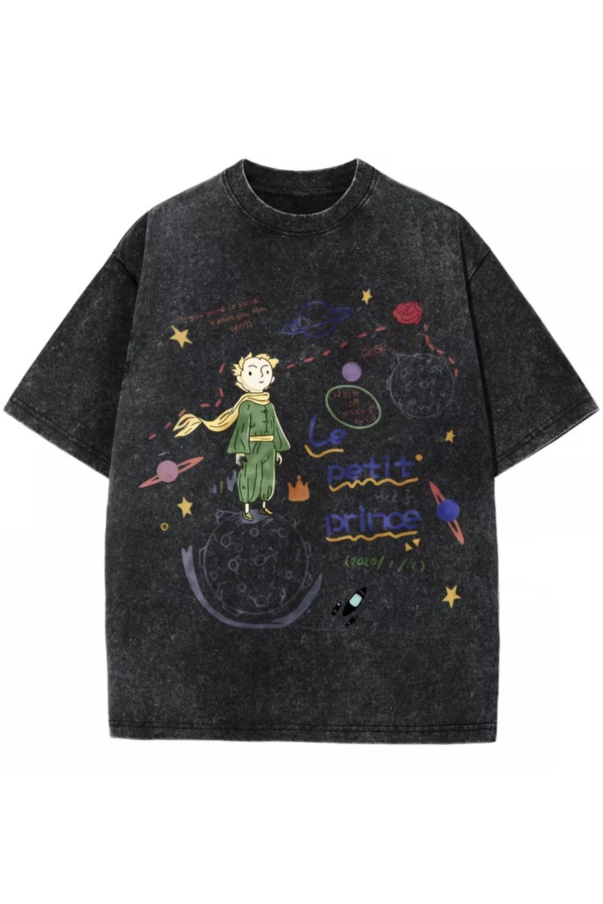 Mella&Co  Küçük Prens Vintage Eskitme Grafik Baskılı Tişört"Heavy Cotton - Görsel 2