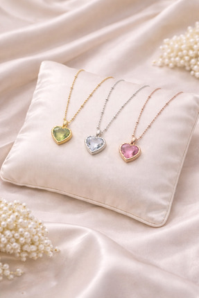 Soleildor 925 ayar Orijinal Gümüş Doğum Taşlı Kalp Gümüş Kolye