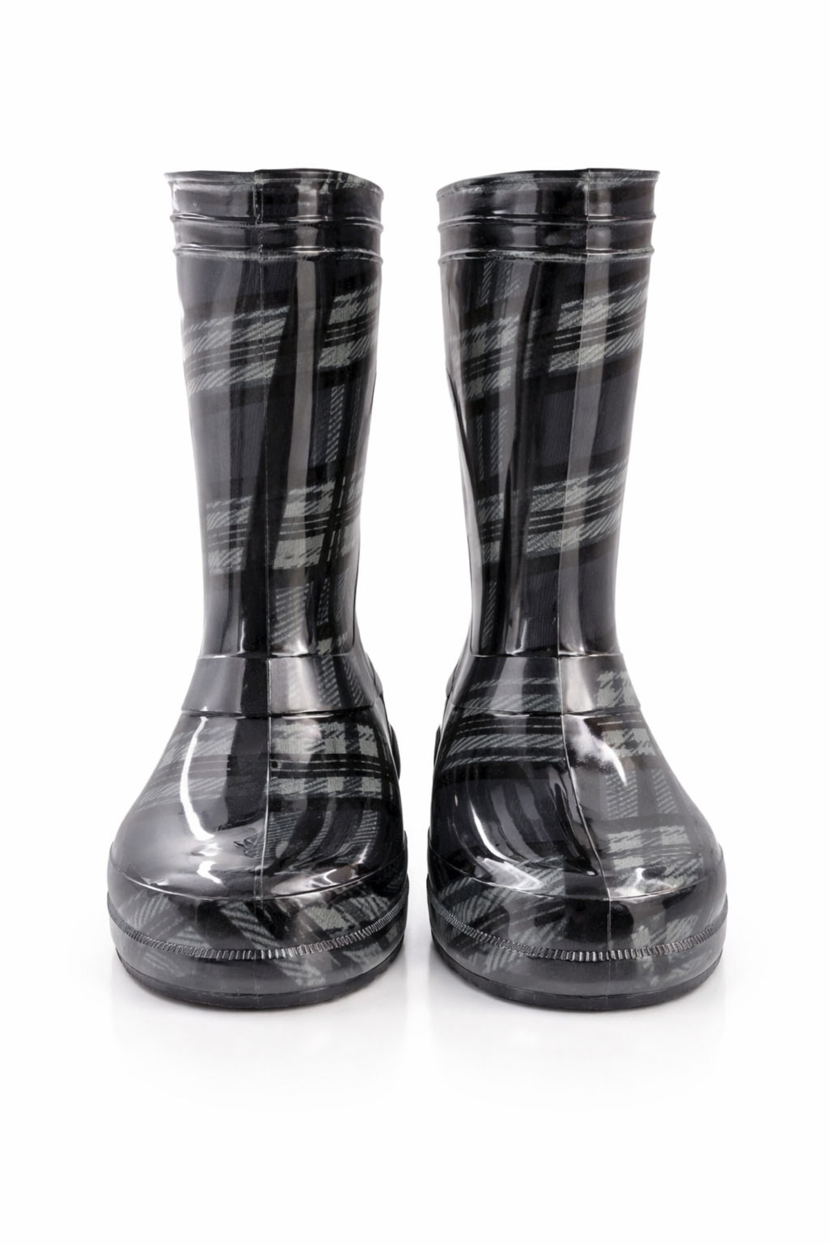 fafatara  Unisex Gri Ekose Desenli Su Geçirmez Yağmur ve Bahçe Çizmesi – Kaymaz Tabanlı PVC Bot - Görsel 3