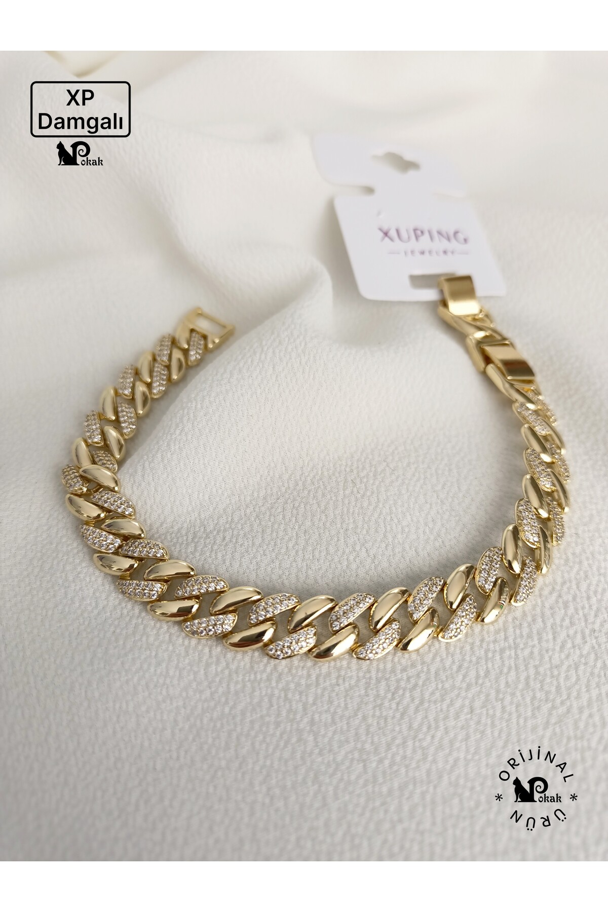 XUPING JEWELRY POKAK Xuping GURMET 14K Altın Kaplama Zirkon Taşlı Bileklik - 17,5CM+2CM AYARLANABİLİR