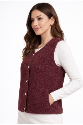 SHEBARA YUVARLAK YAKA CEPLİ KUZU YELEK