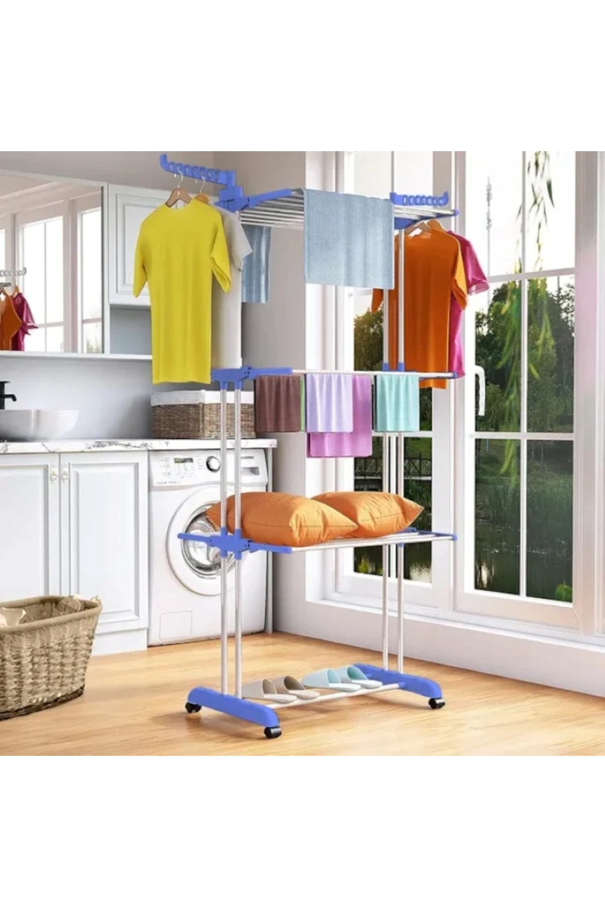 EMATTEIRO Κάθετο στεγνωτήριο ρούχων 172x72x47cm, 3 επίπεδα, πτυσσόμενο, ροδάκ...