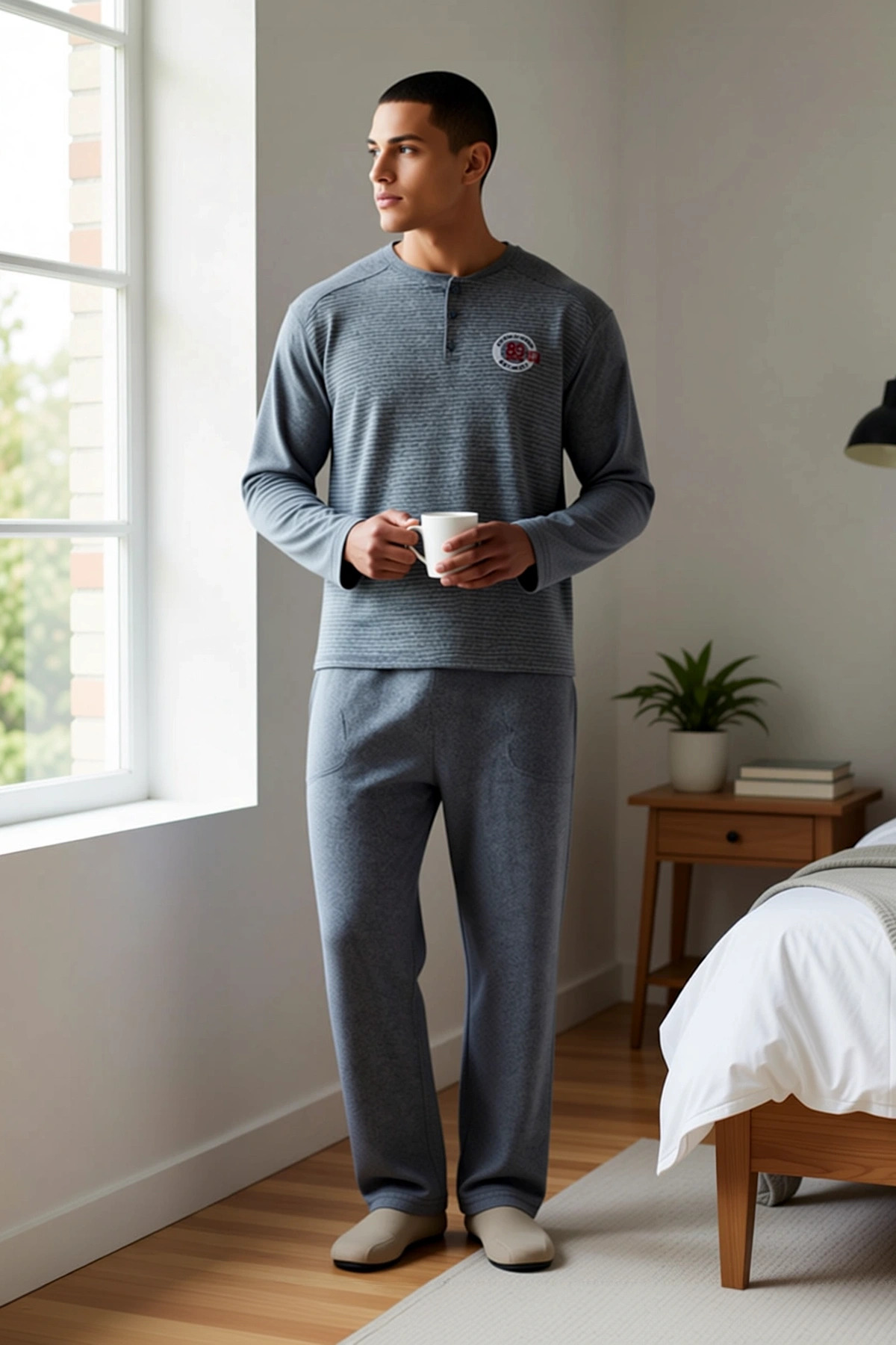 Erkek Bisiklet Yaka Standart Kol Regular Fit Örme Büyük Beden Pijama Takımı Fonksiyonel Şık