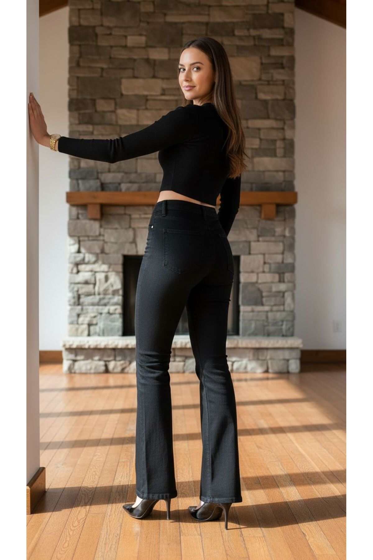 comfort jeans  Likralı Yüksek Bel Ispanyol Jeans Pantolon - Görsel 2