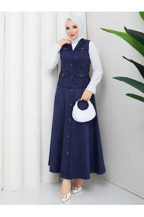 NURSİDA Kadın Süet İkili Takım – Düğmeli Yelek & Uzun Etek