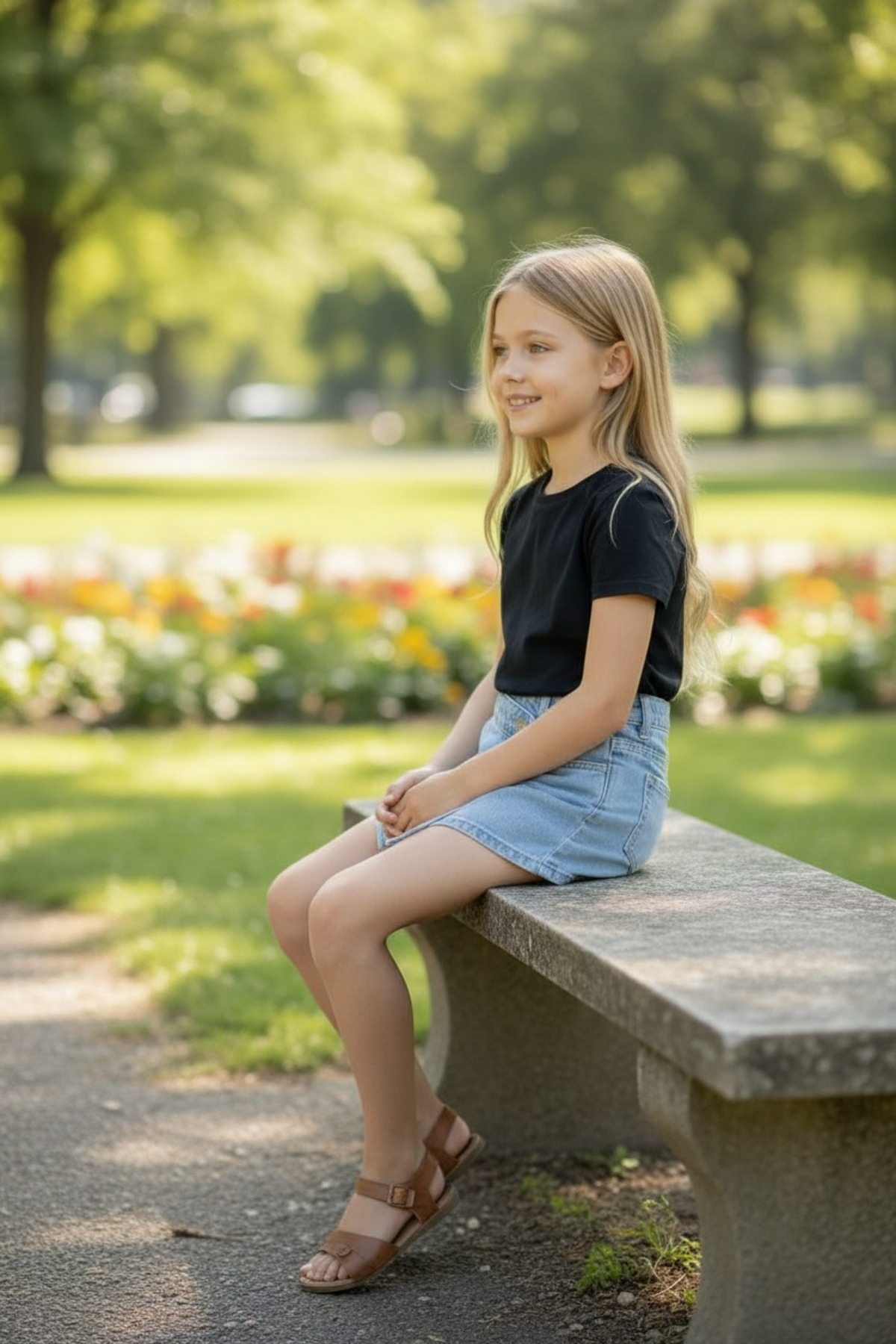 ASL GOLF CLUB  Kız Çocuk Açık Mavi Denim %100 Pamuk Şort Etek 3-14 Yaş - Görsel 4