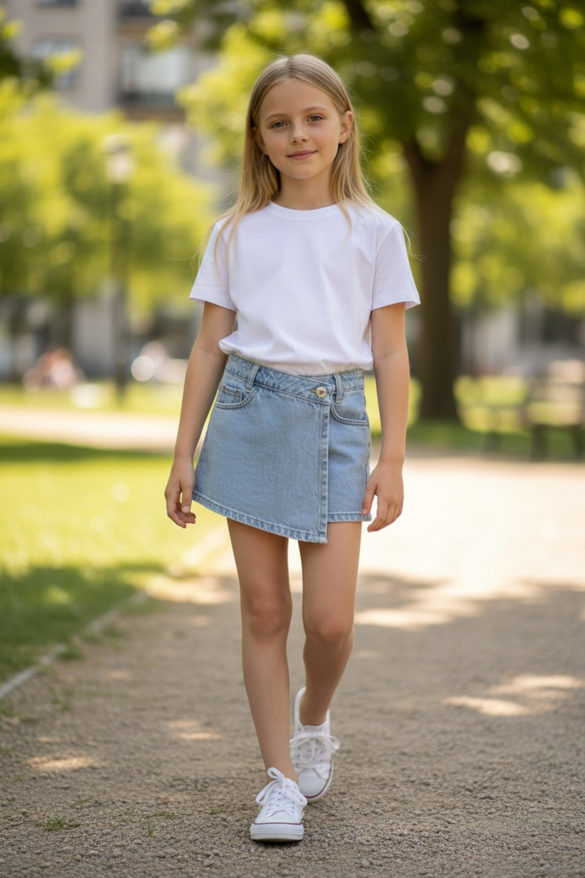 ASL GOLF CLUB  Kız Çocuk Açık Mavi Denim %100 Pamuk Şort Etek 3-14 Yaş