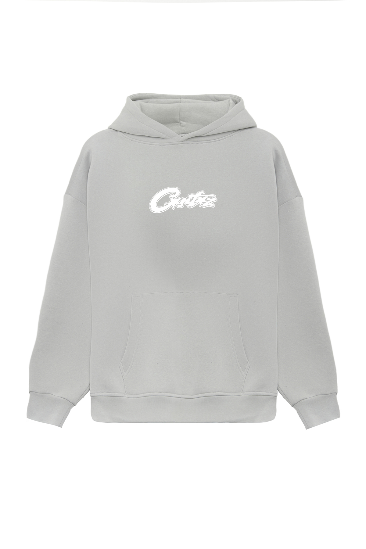 Unisex Corteiz Baskılı Oversize Bol Kesim Pamuklu 3 İplik Şardonlu Ice Gri Kapüşonlu Sweatshirt