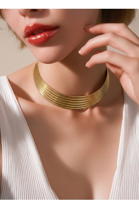 Vamos Jewelry Çelik Kararmaz Gold Renk Tasarım Kolye