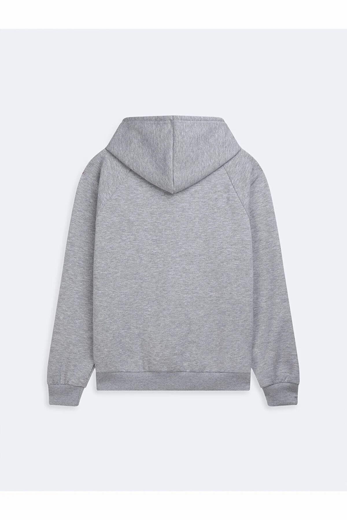 Ltb  Uzun Kollu Slogan Baskılı Kapüşonlu Gri Sweatshırt - Görsel 3