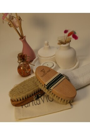 tahtavibe %100 Doğal At Kılı Selülit Fırçası,Yeşil Beyaz(SAKLAMA KESESİ HEDİY...