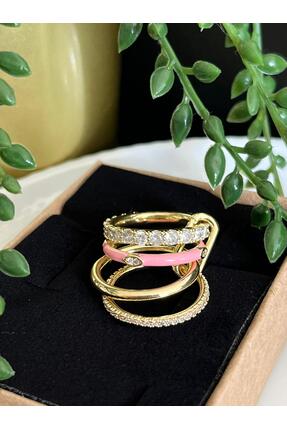 Heyzıl Accessoire Pembe Mineli 4'lü Yüzük Seti