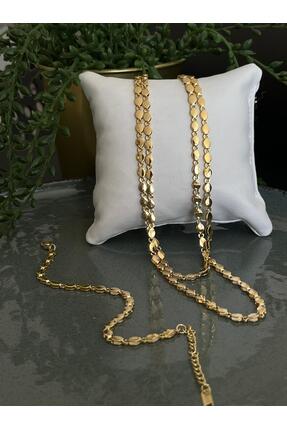Heyzıl Accessoire Altın Kaplama Pul Zincir Kolye ve Bileklik Seti