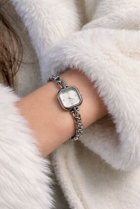 NO NAME GÜMÜŞ RENK ÇELİK KORDON KARE KADRAN KOL SAATİ
