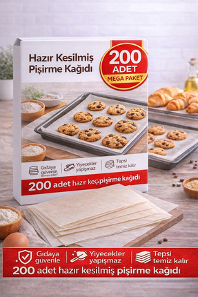 OPTİMEX 200 Adet Mega Paket Hazır Kesilmiş Yapışmaz Fırın Pişirme Kağıdı – Gı...