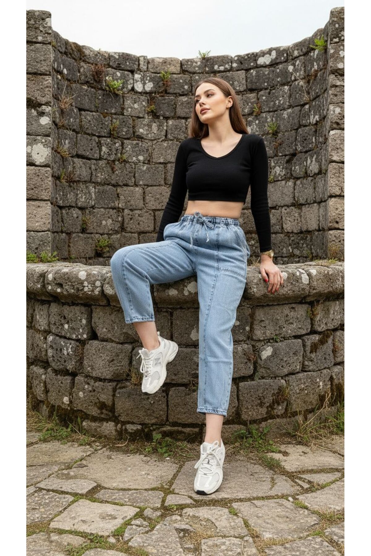 geenz manifacture Ngbutika Beli Lastikli Balon Likrasız Kapri pantolon %100 COTTON görsel 3
