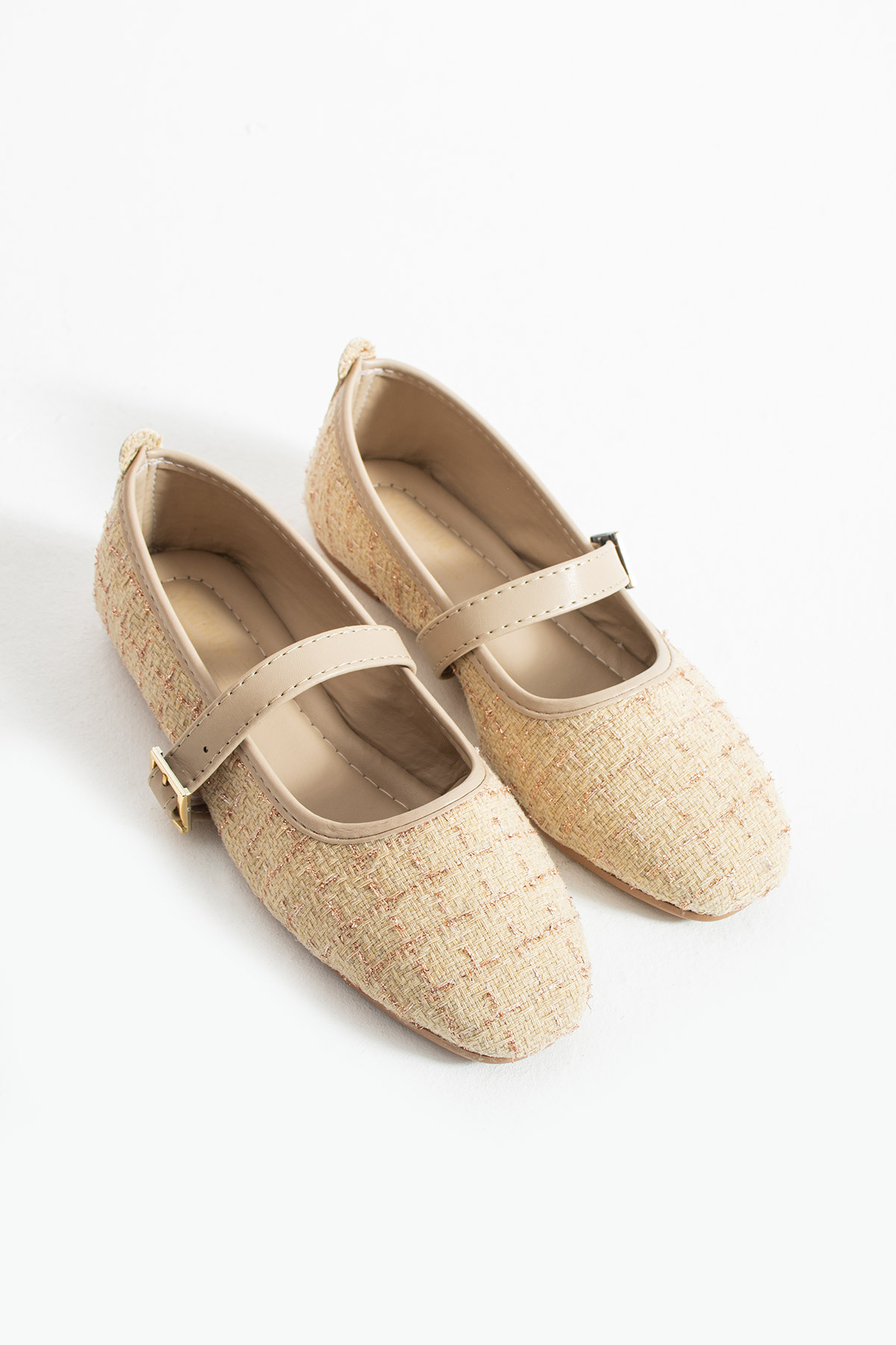 star shoes  Bej Tüvit Kumaş Kadın Babet Şık Tokalı Ortopedik Taban Günlük Ayakkabı - Görsel 2