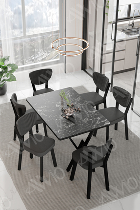 ah assel home VİNA ELMA Sandalye 80x140 Yemek Masası Mutfak Masası 6 Kişilik ...