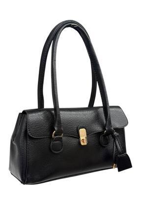 Melos Butik Kadın Siyah Kilit Kapamalı Baget Deri El Ve Omuz Çantası