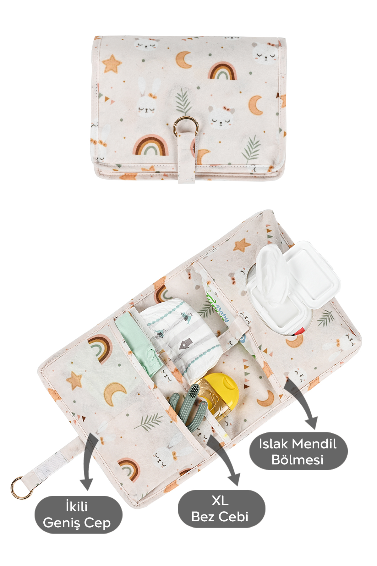 Meleni Baby 2'li Anne Bebek Seti - Bölmeli Anne Bebek Sırt Çantası ve Bebek Islak Mendil Bakım Çantası Siyah fotoğrafı 3 (önizleme)