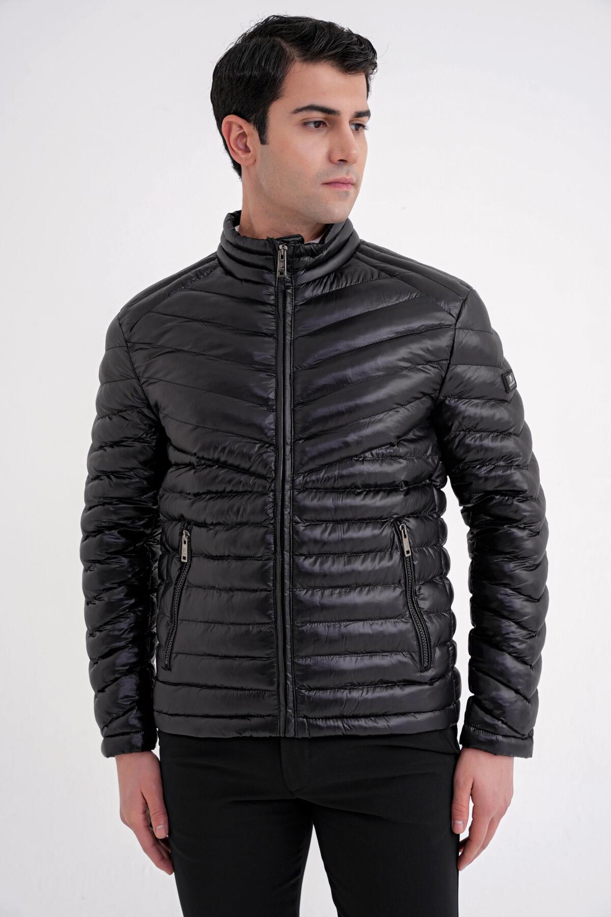 افور کاپشن مردانه یقه گرد طرح ماندارین اسلیم فیت مشکی MT 176