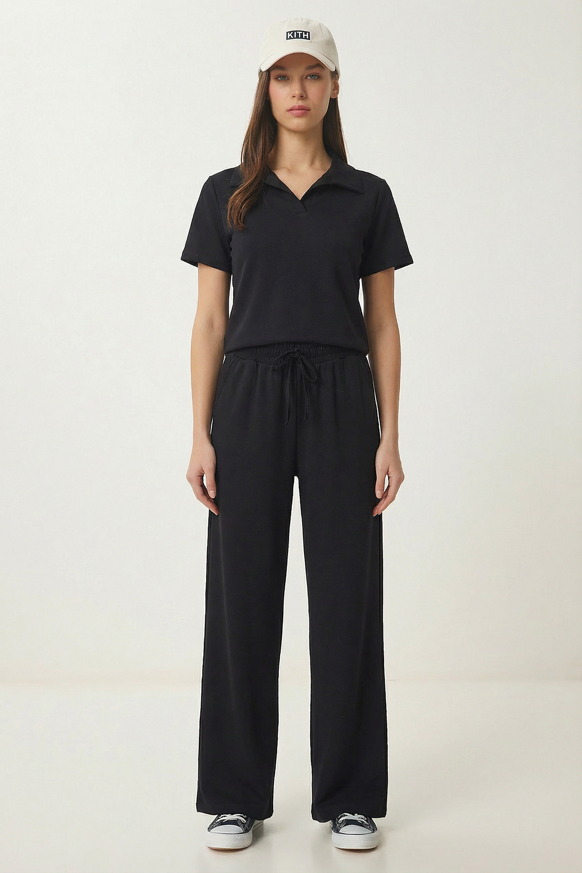 Polo Neck Flexible Modal Bottom-Top Set LBY0038 BLACK