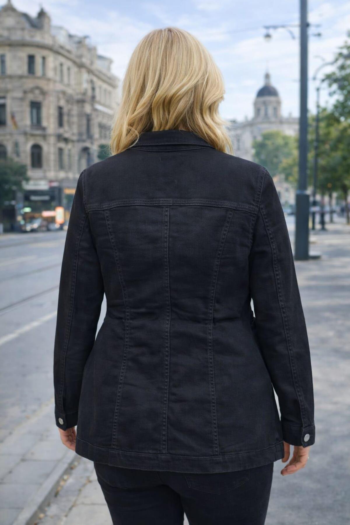 BONİTA YIRTIK TAS DETAYLI KAPAK CEPLI UZUN DENIM MONT görsel 2
