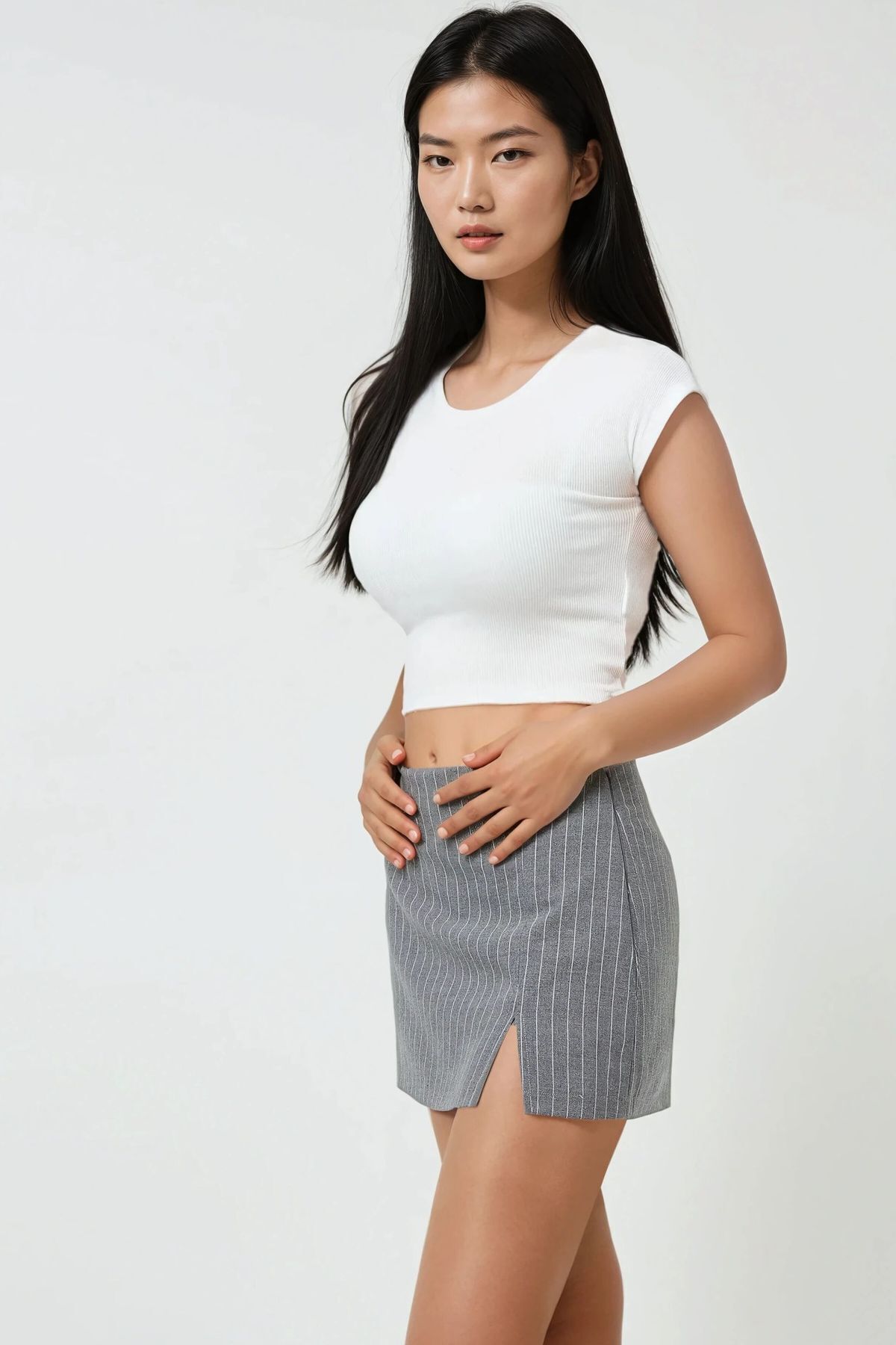 Hiccup  Yırtmaç Detaylı Çizgili Mini Şort Etek - Görsel 4