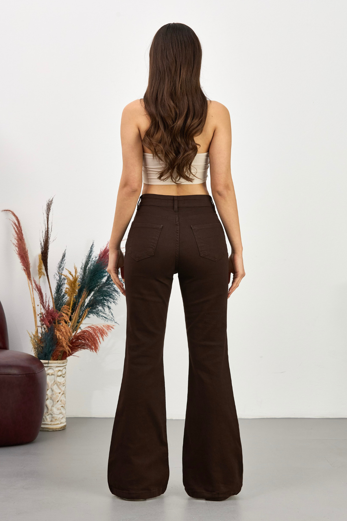 BİKELİFE  Kadın Yüksek Bel Esnek Ispanyol Paça Jeans - Görsel 5