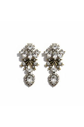 Bast Minimal Vintage Gold Görünümlü Kristal Taşlı Salkım Küpe