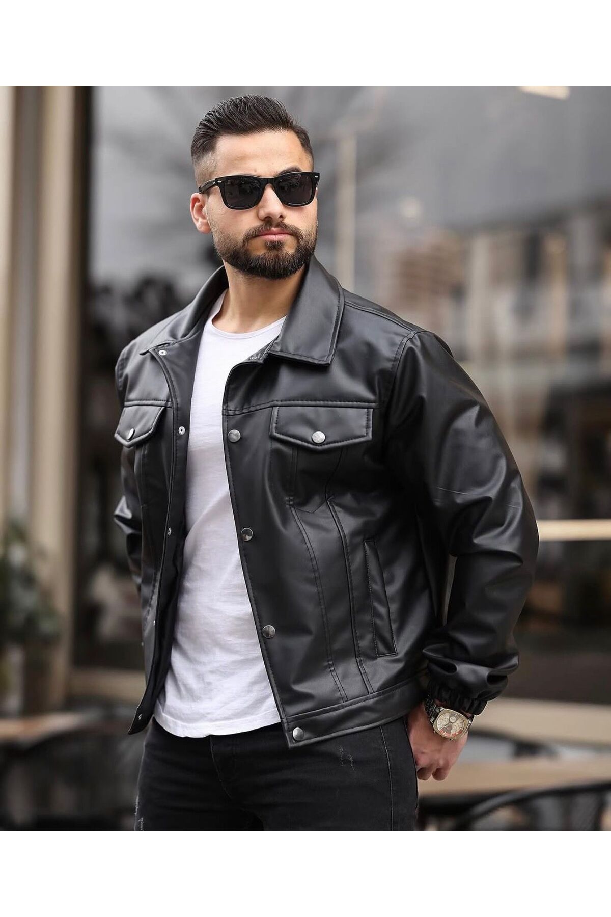 yeni sezon erkek full çıtçıt kapama salaş deri ceket
