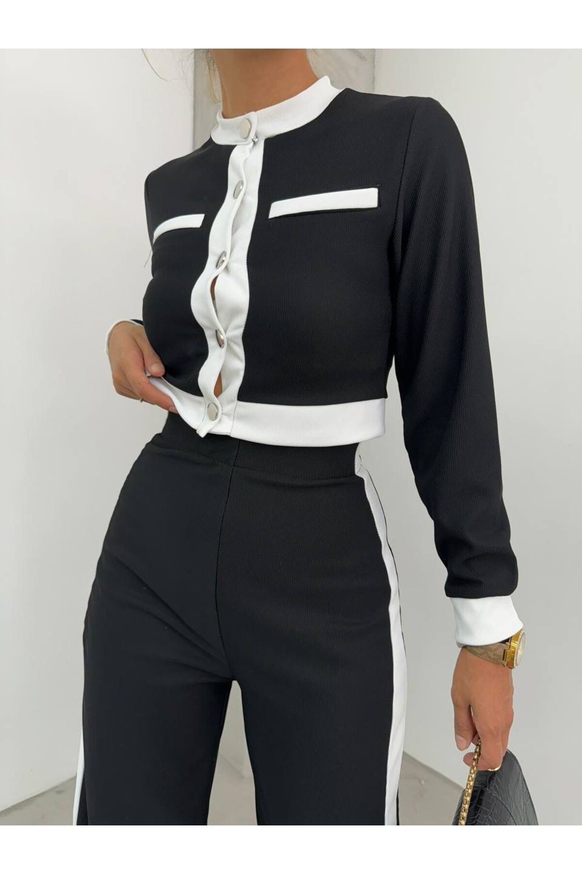 ALLEYTA Γυναικείο Σετ Δύο Τεμαχίων με Φαρδιά Παντελόνια και Μανσέτες στα Μανίκια