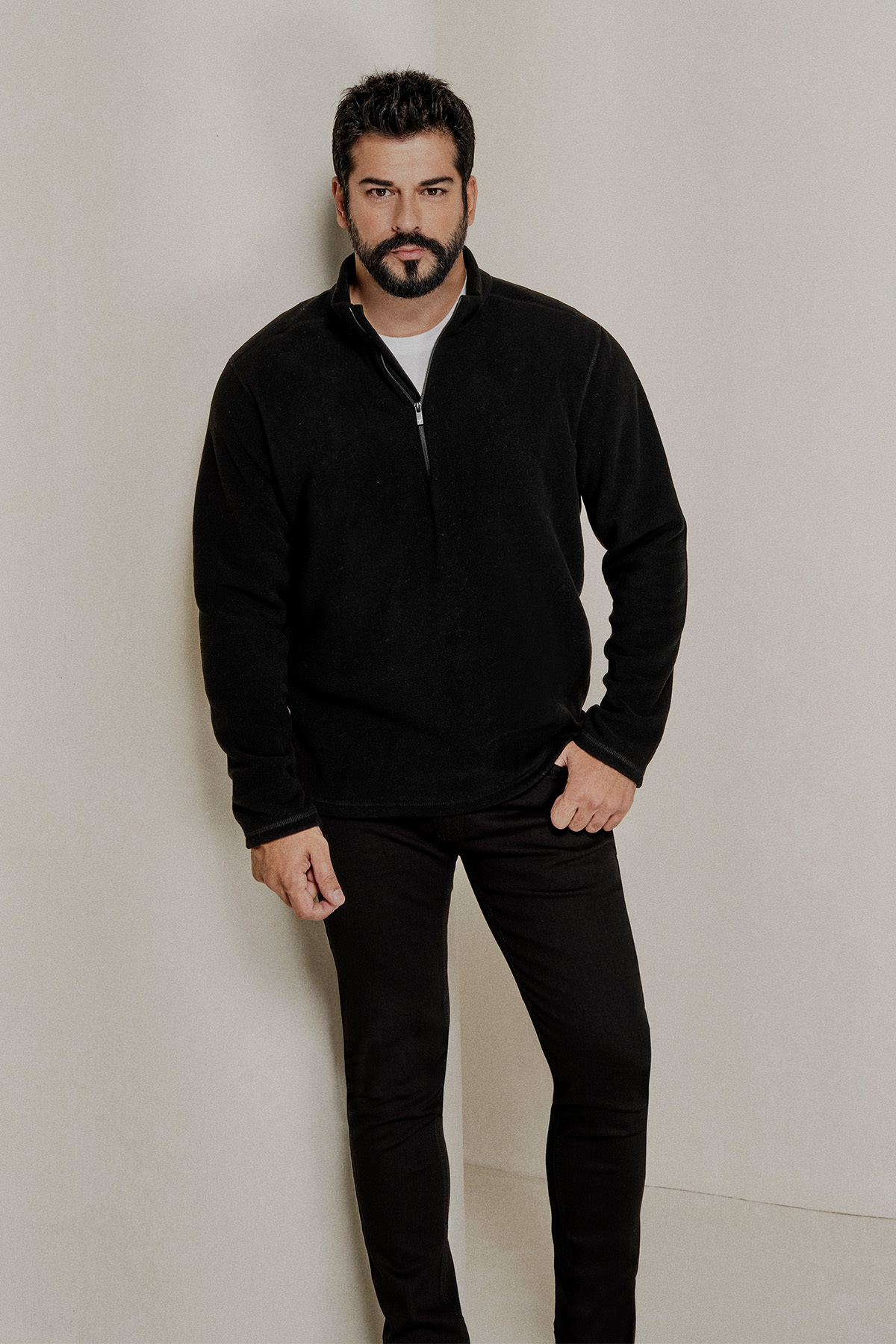 AC&Co / Altınyıldız Classics Erkek Siyah Anti-Pilling Tüylenme Yapmayan Standart Fit Dik Yaka Polar Sweatshirt görsel 6