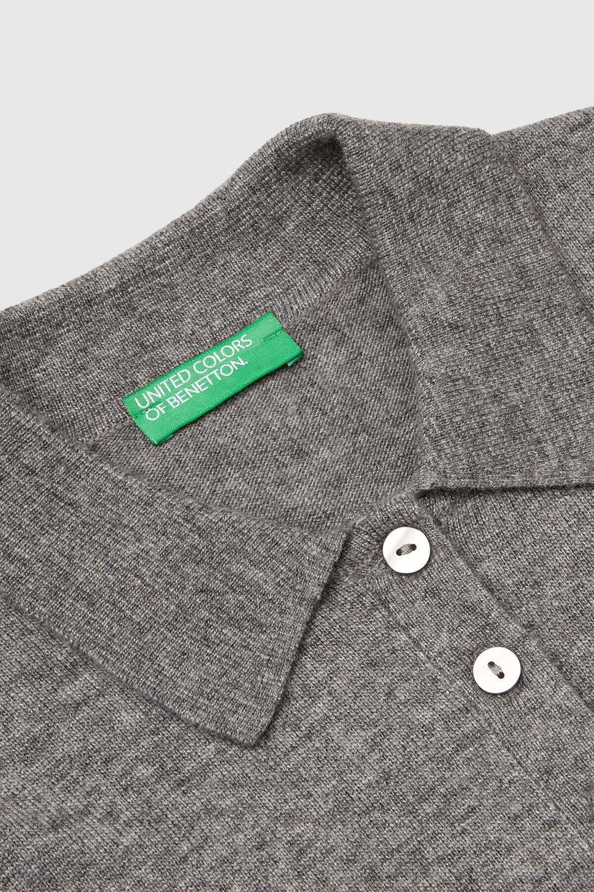 United Colors of Benetton  Gri Kadın / Kız Kdn_Yün ve Kaşmir Karışımlı Regular Fit Polo Yaka Kazak Model Kodu: ( 102HD301H572) - Görsel 3