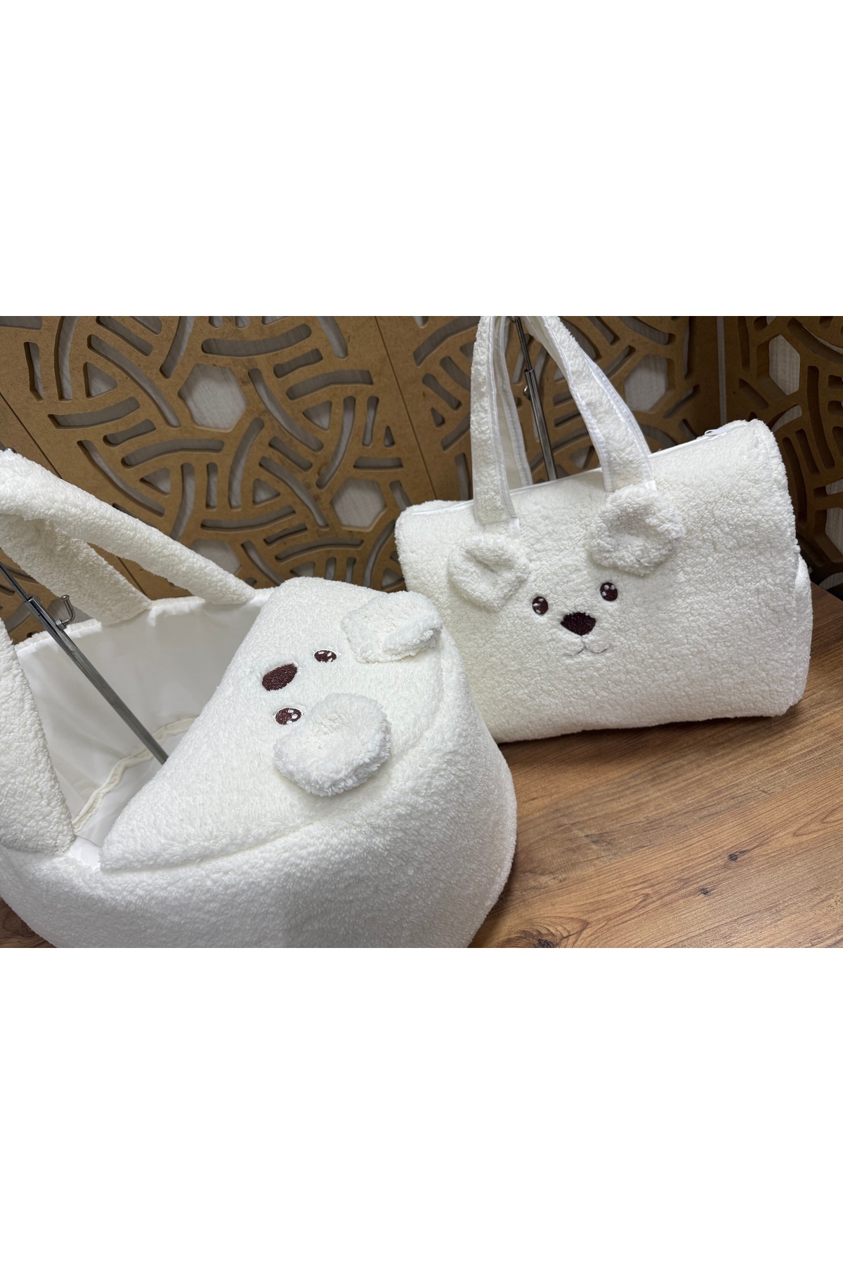 Mini Chics Peluş Kumaş Ayı Nakışlı Bebek Taşıma Çanta & Anne Çanta fotoğrafı 2 (önizleme)