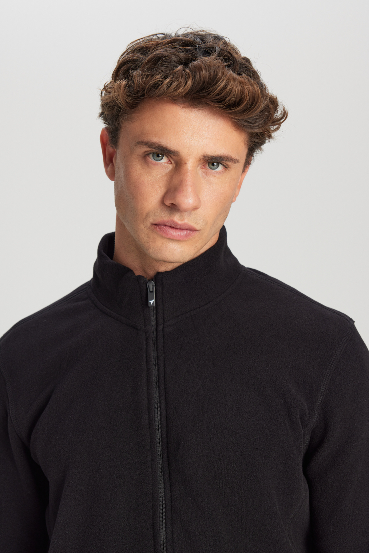 AC&Co / Altınyıldız Classics Erkek Siyah Anti-Pilling Tüylenme Yapmayan Standart Fit Bato Yaka Sweatshirt Polar Ceket görsel 4