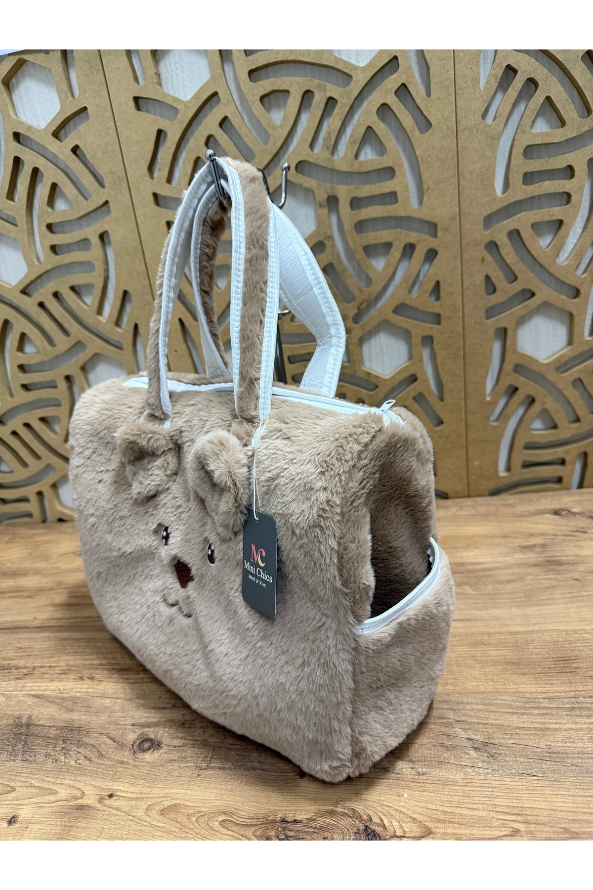 Mini Chics Lüks Peluş Kumaş Ayıcık Nakışlı Bebek Taşıma & Çantası Anne Çantası fotoğrafı 6 (önizleme)