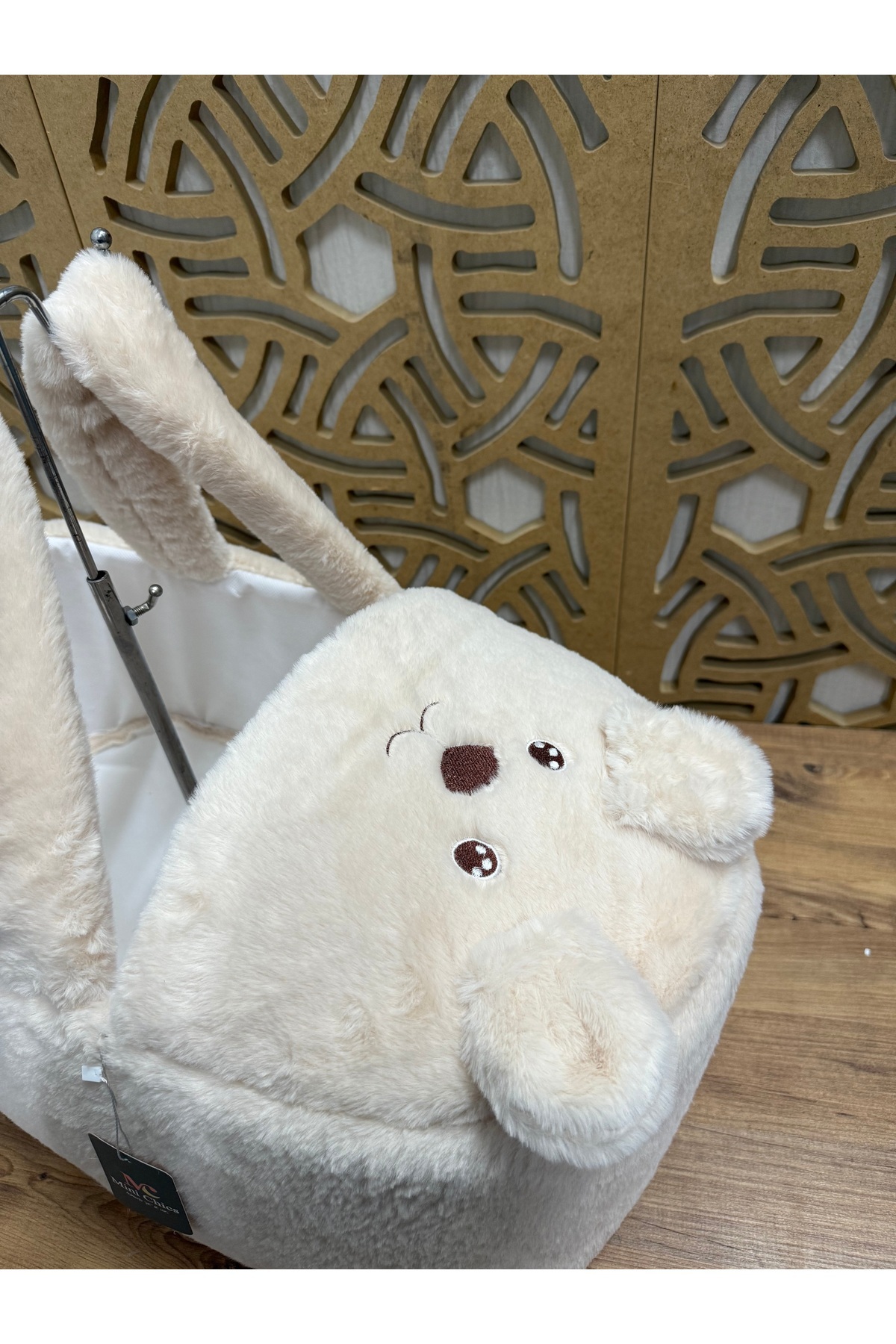 Mini Chics Lüks Peluş Kumaş Ayıcık Nakışlı Bebek Taşıma & Çantası Anne Çantası fotoğrafı 4 (önizleme)