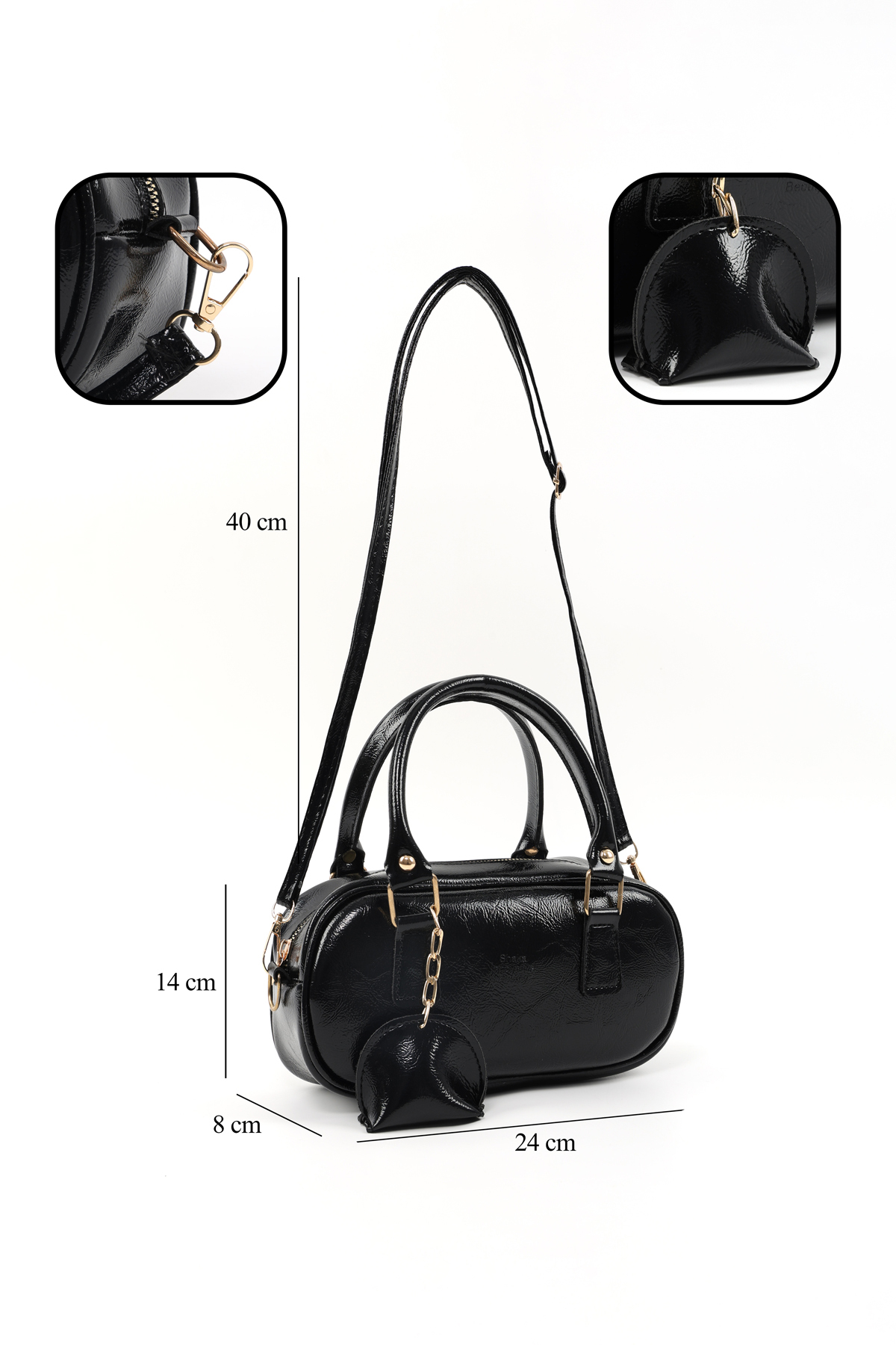 Shaka  Kırışık Dokulu Siyah/Kırışık Dokulu Bordo SHK295 Suni Deri ,2'li El, Kol Ve Omuz Çanta Seti (SHK207) - Görsel 3