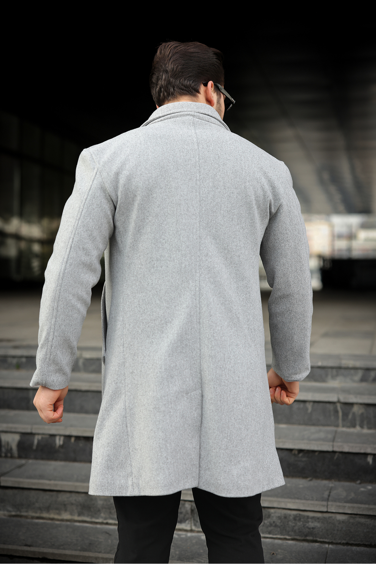 Slim Fit Astarlı Uzun Kaşe Kaban — خاکستری YeniUseKaban — تصویر 4 از 4