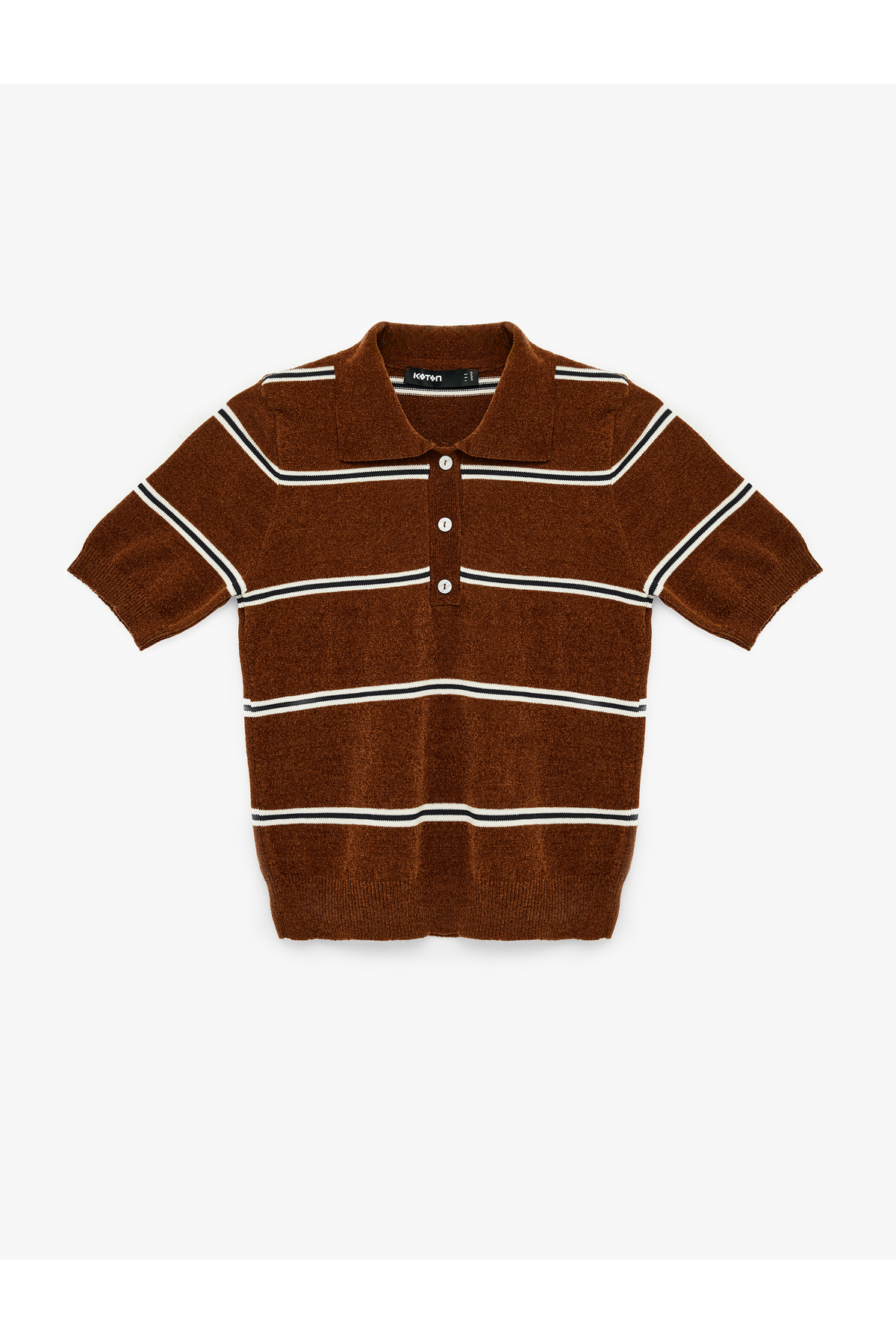 Koton  Kısa Kollu Polo Yaka Çizgili Şönil Kazak - Görsel 3
